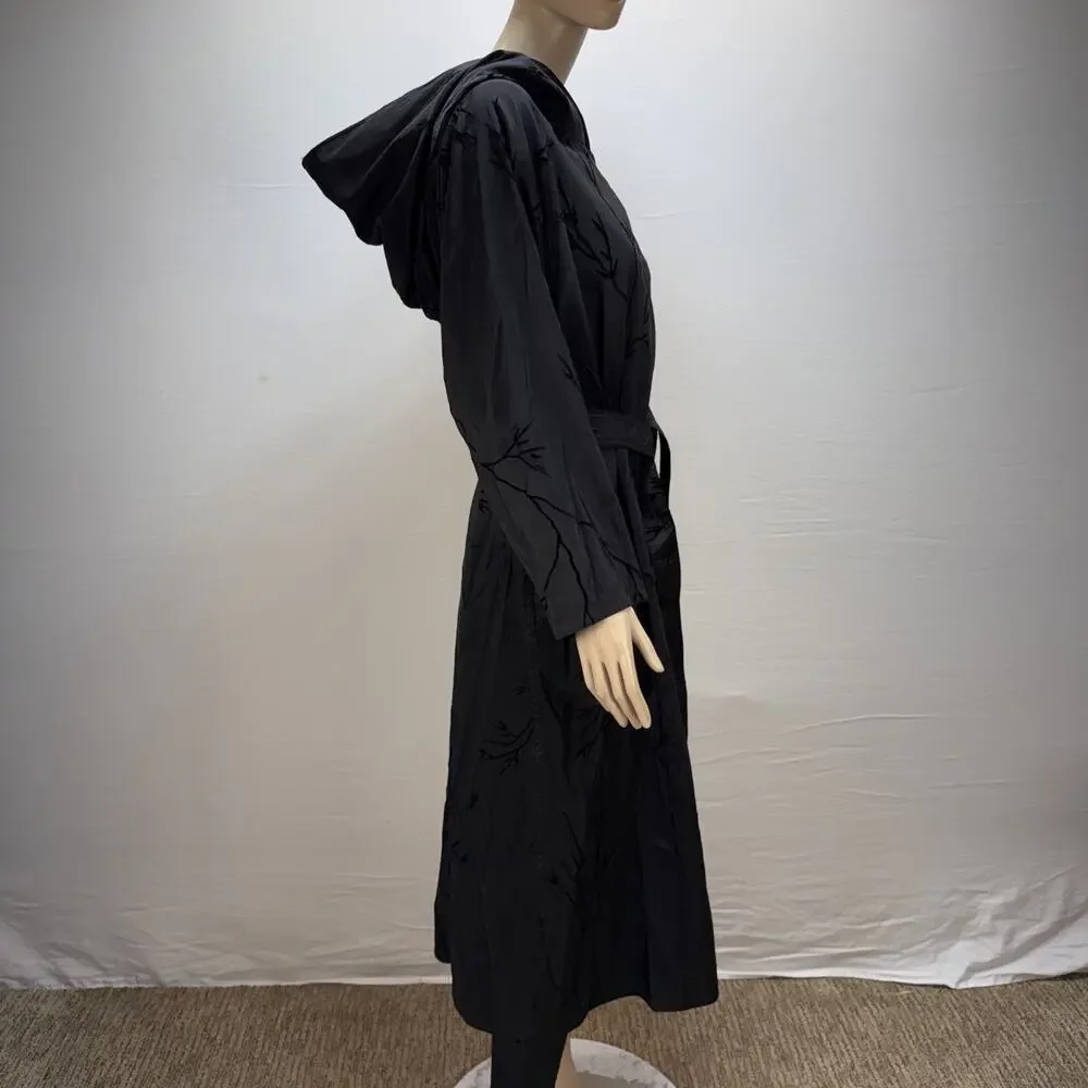 MYCRA PAC Long‎ Donatella Raincoat Size M/L Black Reversible Velvet Vines Hooded